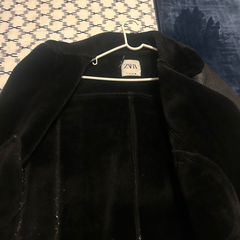 Zara Black Faux Fur Faux Leather Lined Jacket SIZE SMALL - Picture 2 of 3